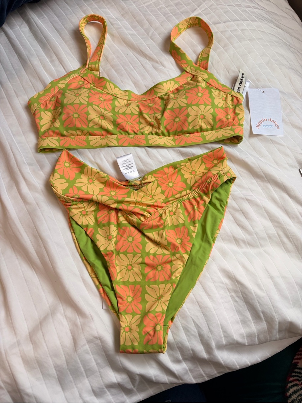 Dippin' Daisy's Green & Orange Checkered High-Waist Bikini Set - Picture 3 of 5